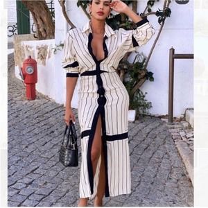 Zara STRIPED SHIRT DRESS Size Extra Small XS